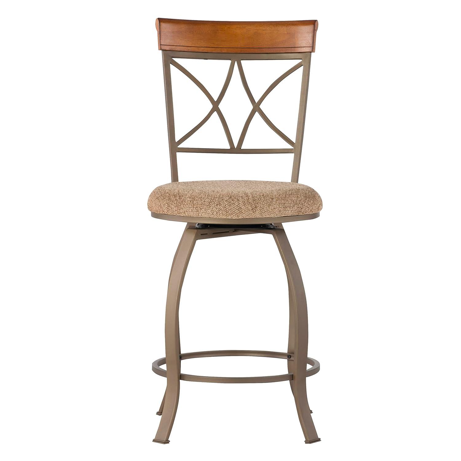 Linon Hamilton Metal Swivel Counter Stool Padded Beige Seat in Matte Pewter