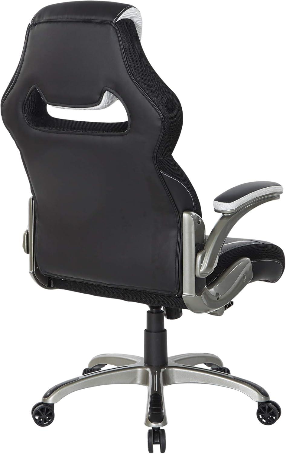 Oversite Gaming Chair in Black Faux Leather with White Accents