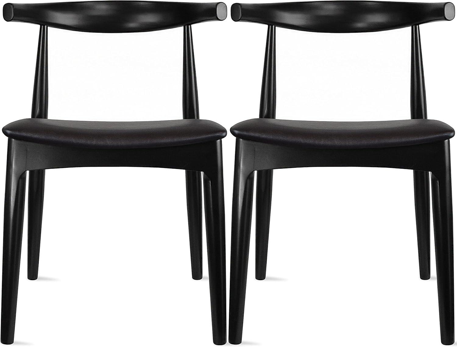 George Oliver Clontz Conde Wooden Farmhouse Dining Chairs – Mid-Century Modern Design with PU Leather Cushion Seat (Set of 2) (Set of 2)