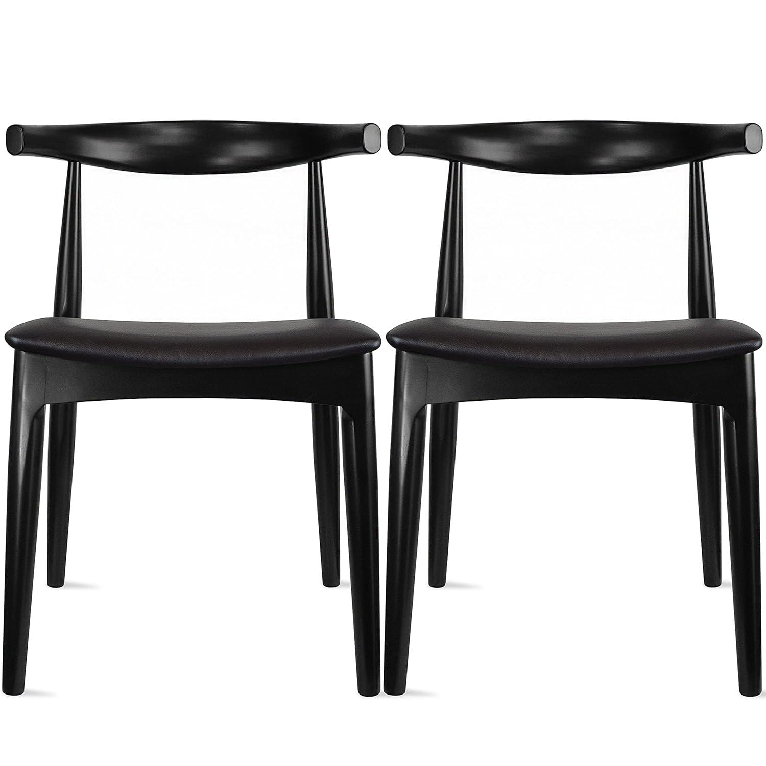 George Oliver Clontz Conde Wooden Farmhouse Dining Chairs – Mid-Century Modern Design with PU Leather Cushion Seat (Set of 2) (Set of 2)
