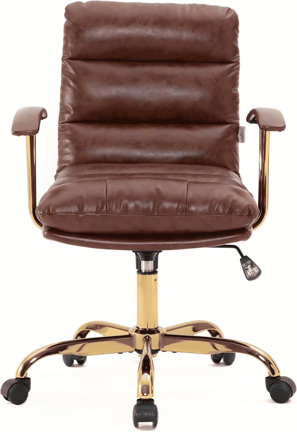 LeisureMod Regina Office Chair Upholstered in Leather with Adjustable Height, Swivel, and Tilt