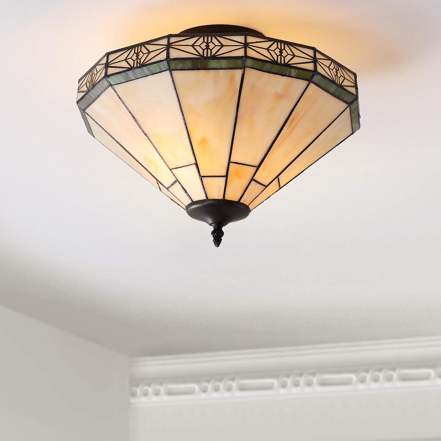 JONATHAN Y Jasmine Tiffany-Style Glass/Metal LED Semi-Flush Mount