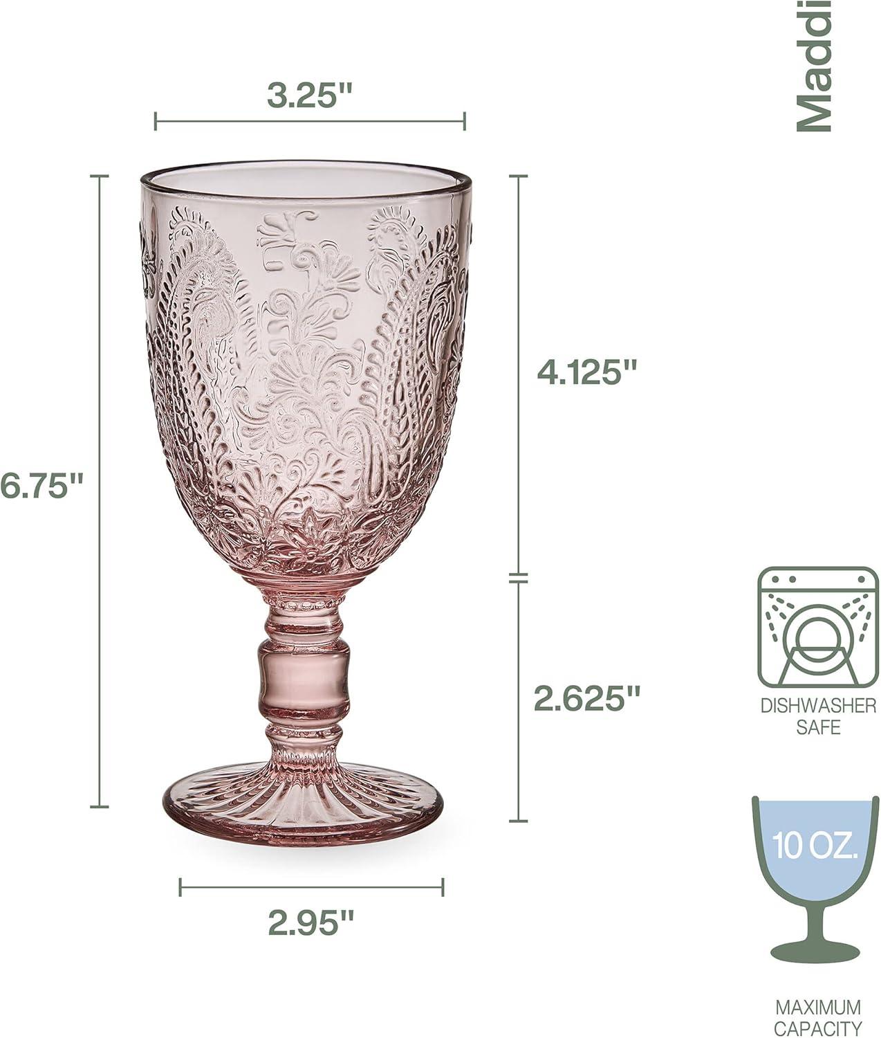 Blush Pink Embossed Glass Goblet Set of Four