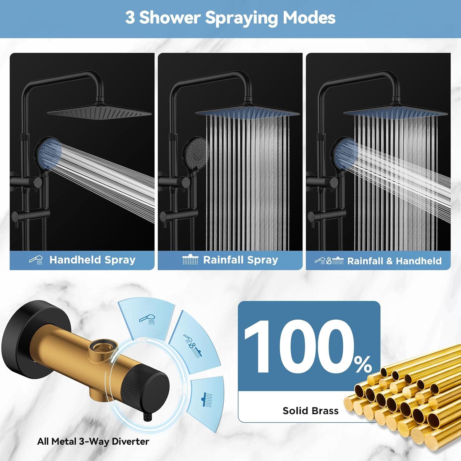 Polished Black Brass Dual Rainfall and Handheld Shower Head Combo