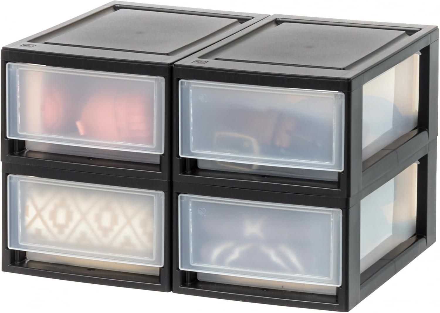 IRIS USA 4Pack 6qt Plastic Compact Stackable Storage Drawers, Black