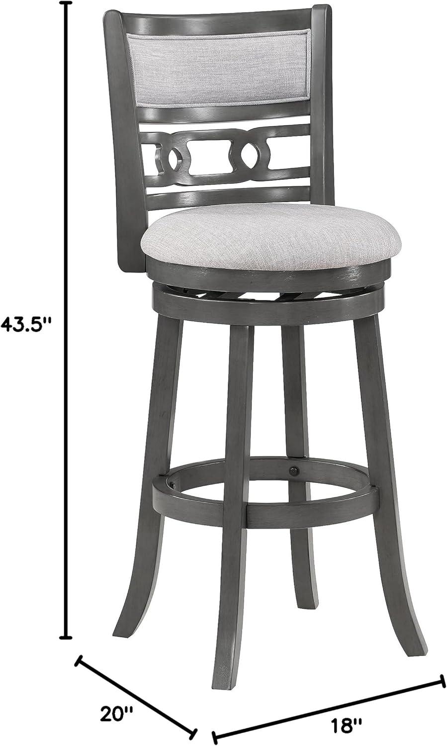 New Classic Furniture, Gia 29" Solid Wood Swivel Bar Stool with Fabric Seat in Gray, Gray