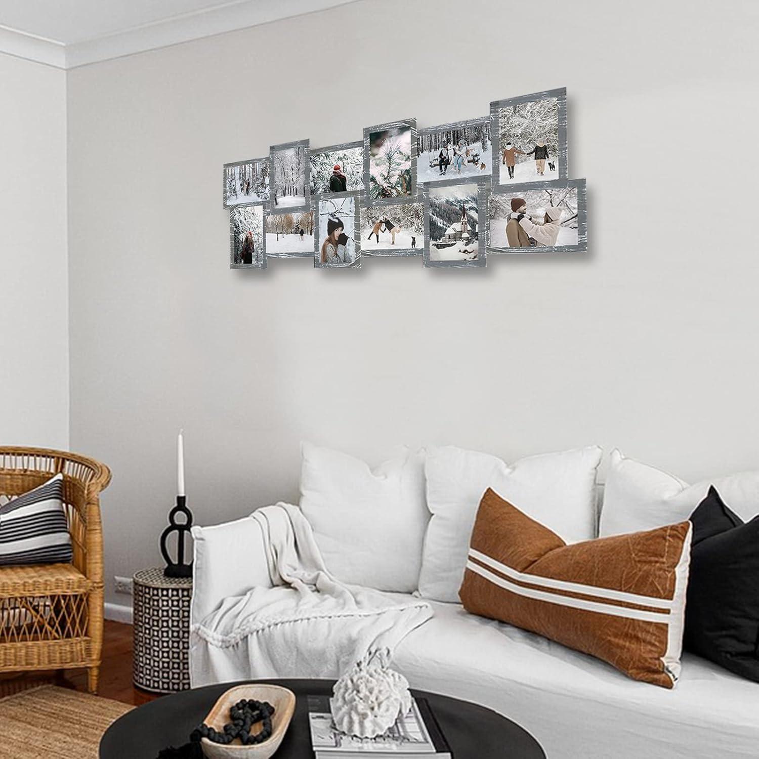 J.M.Deco Picture Frame Sets for Wall, 9 Opening Collage Frame, 6 x 4 With Family Friend's Memory, Rustic Distressed Photo Frame Wall Hanging for 4x6, Gold