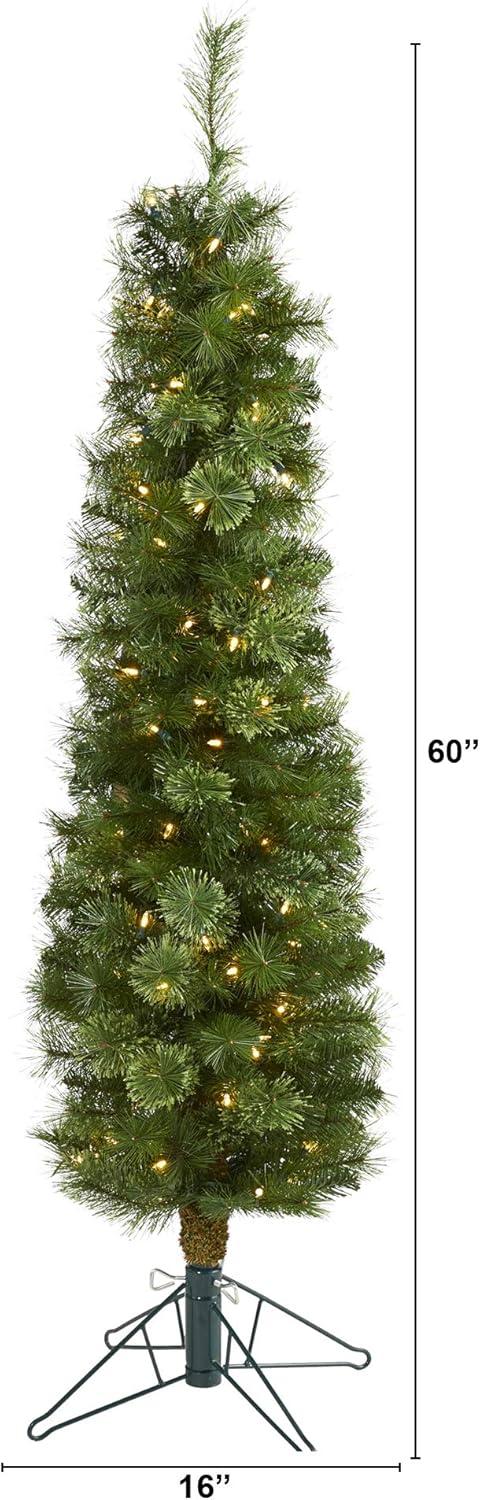 5ft Green Pencil Artificial Christmas Tree with Warm White LED Lights