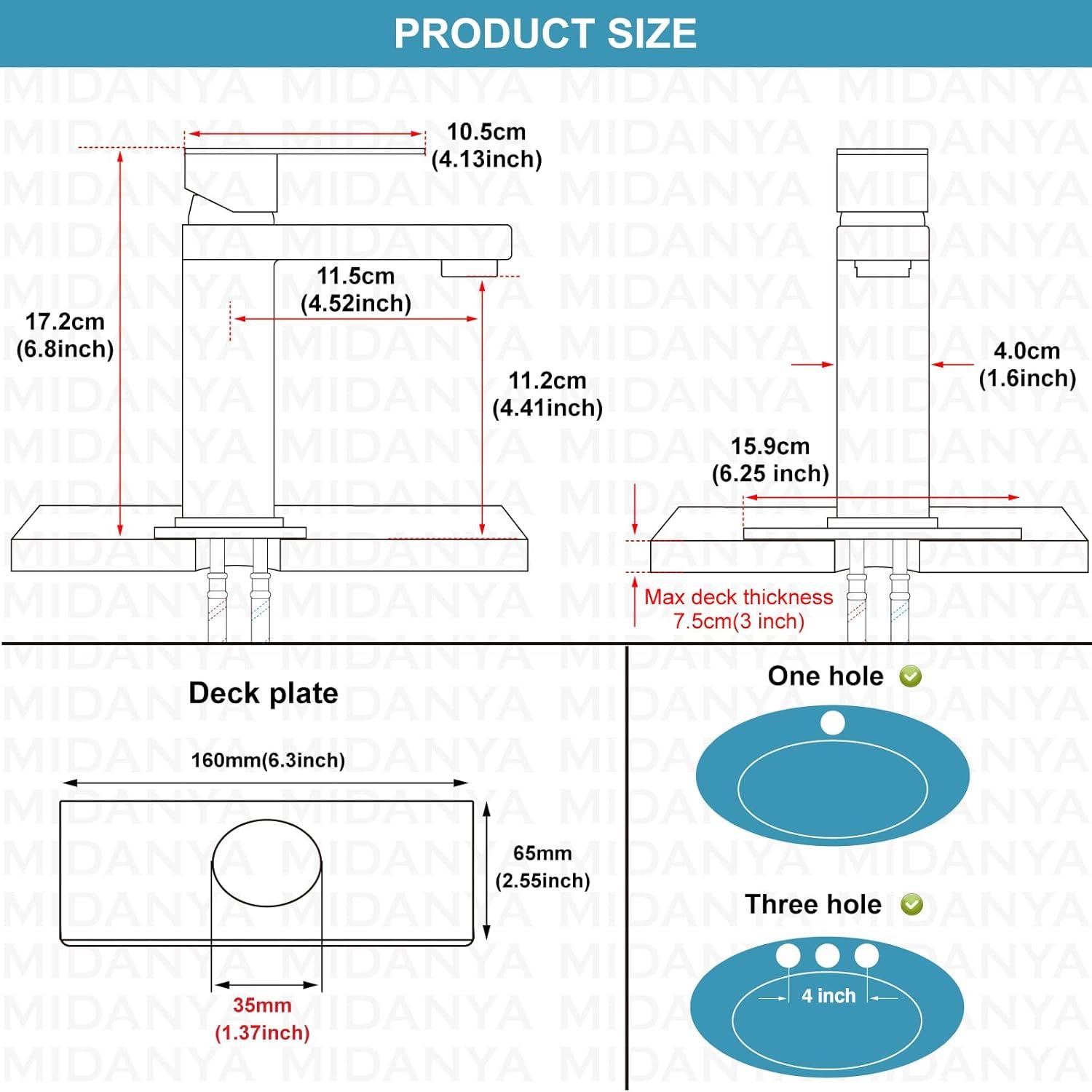 Midanya Bathroom Sink Faucet 1 Hole Single Handle Deck Mount Lavatory Bathroom Faucet Include Cover Plate Stainless Steel Commercial,with Pop Up Drain,Brushed Nickel