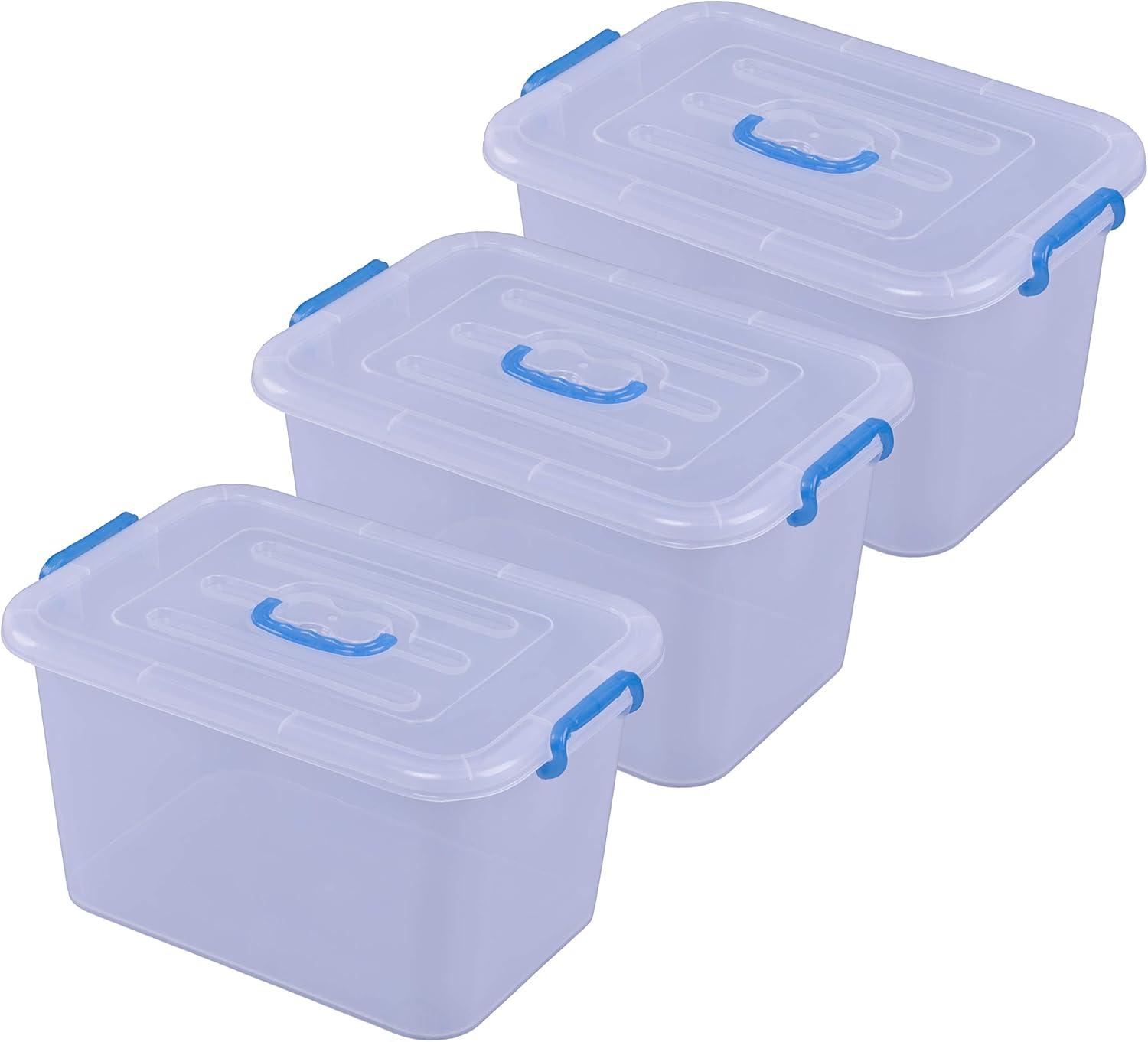 Basicwise Large Clear Storage Container With Lid and Handles, Set of 3