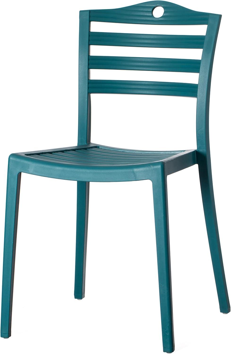 Fabulaxe Plastic Dining Chair with Ladderback Design, Blue