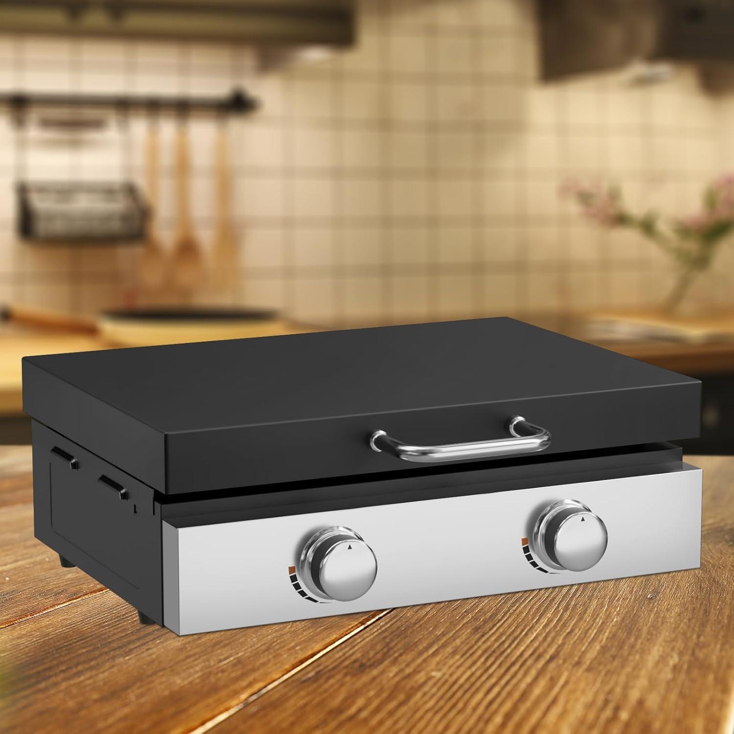 5011 Hard Cover Top Lid with Stainless Steel Handles and Wind Guard for Blackstone 22” Table Top Grill, Flat Top Griddle Accessories for Black Stone, Black
