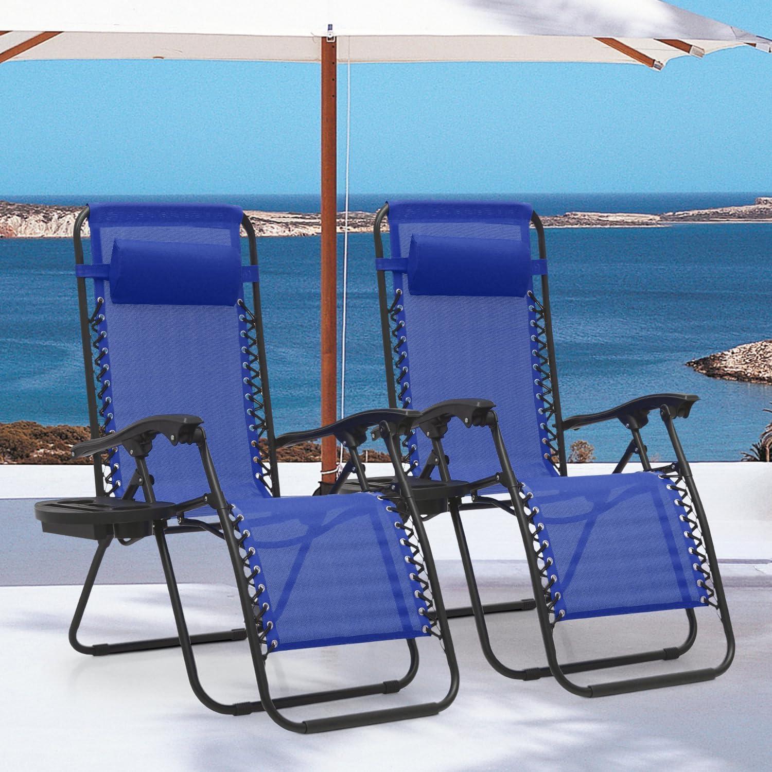 MoNiBloom Outdoor Beach Chair Set of 2, for Beach Patio Pool Lawn Yard Sunbathing Sun Tanning Adjustable Folding Chair, Blue