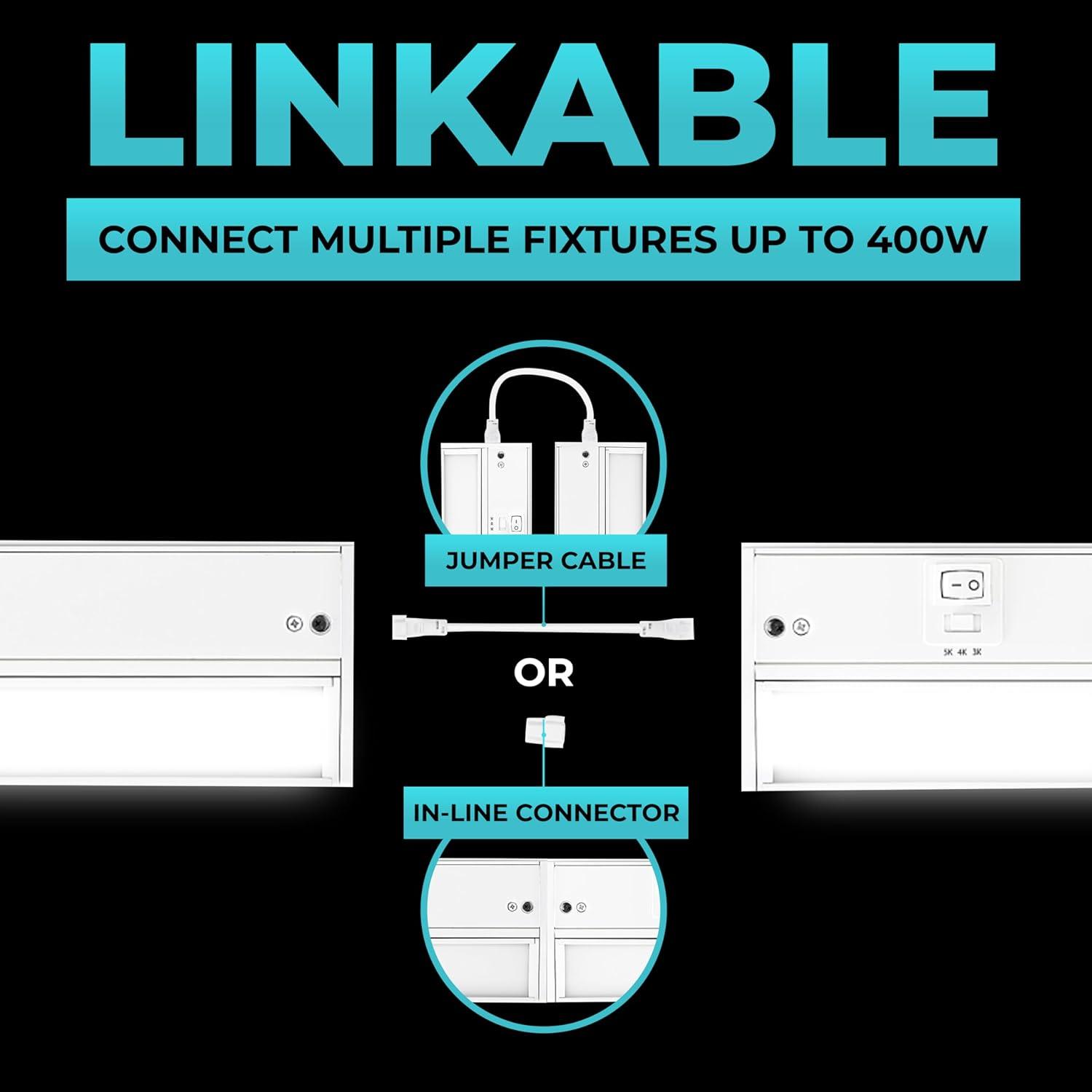 LED Under Cabinet Lighting Hardwired - Linkable Undercabinet Lights for Kitchen - 3CCT 9 Inch White Finish - Undercounter Dimmable Plug in Light or Hard Wired - Under Counter Fixture Direct Wire