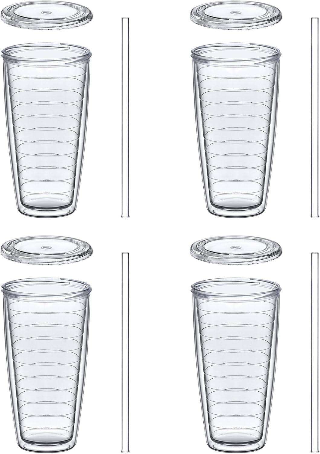 Amazing Abby - Alaska - 24-Ounce Insulated Plastic Tumblers (Set of 4), Double-Wall Plastic Drinking Glasses, All-Clear Reusable Plastic Cups, BPA-Free, Shatter-Proof, Dishwasher-Safe