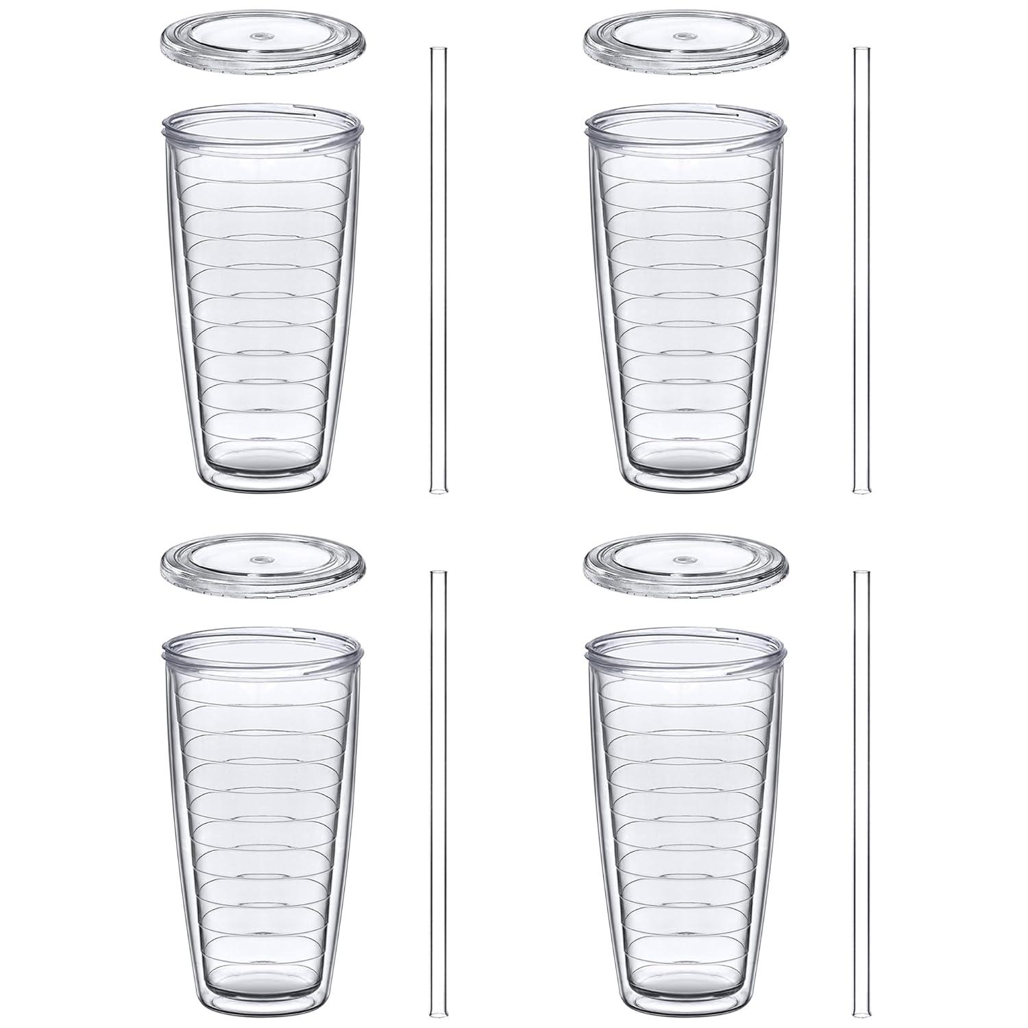 Amazing Abby - Alaska - 24-Ounce Insulated Plastic Tumblers (Set of 4), Double-Wall Plastic Drinking Glasses, All-Clear Reusable Plastic Cups, BPA-Free, Shatter-Proof, Dishwasher-Safe
