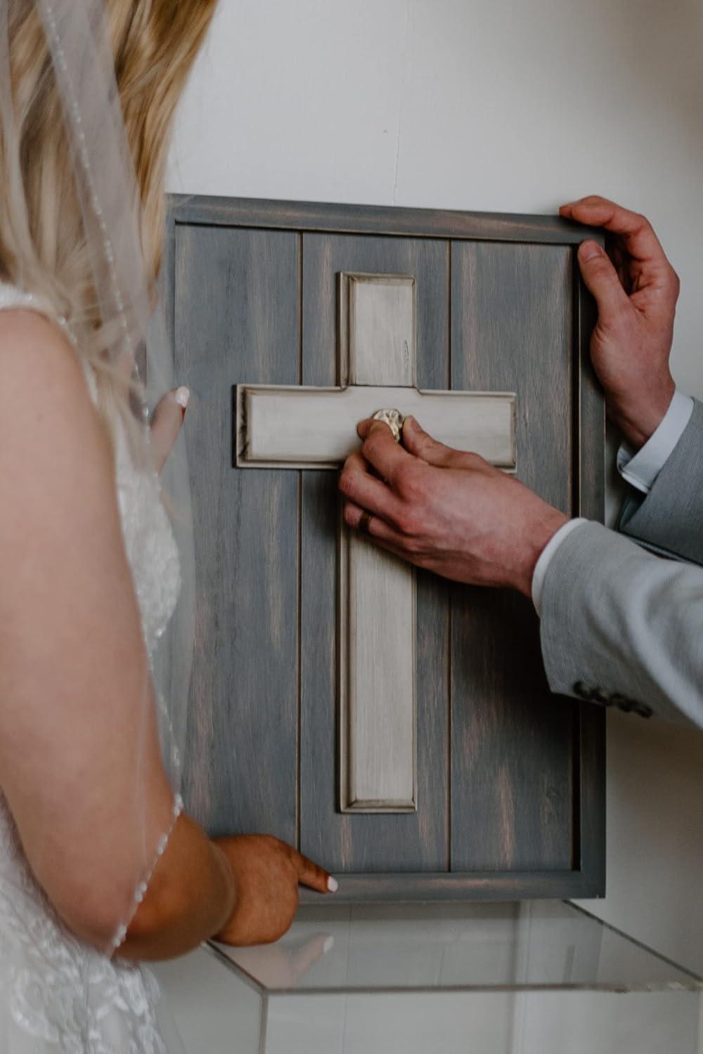 The Unity Cross Gray Wash Religious Wedding Wood Wall Sconce Candle Holder
