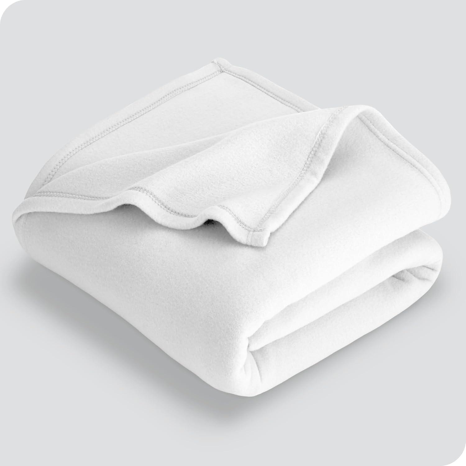 Full/Queen White Premium Fleece Reversible Blanket