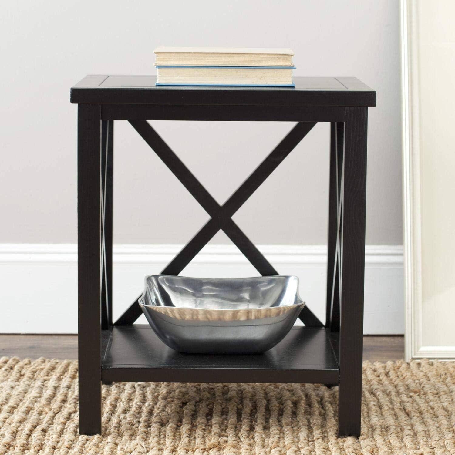 Transitional Teal Wood and Stone Rectangular End Table