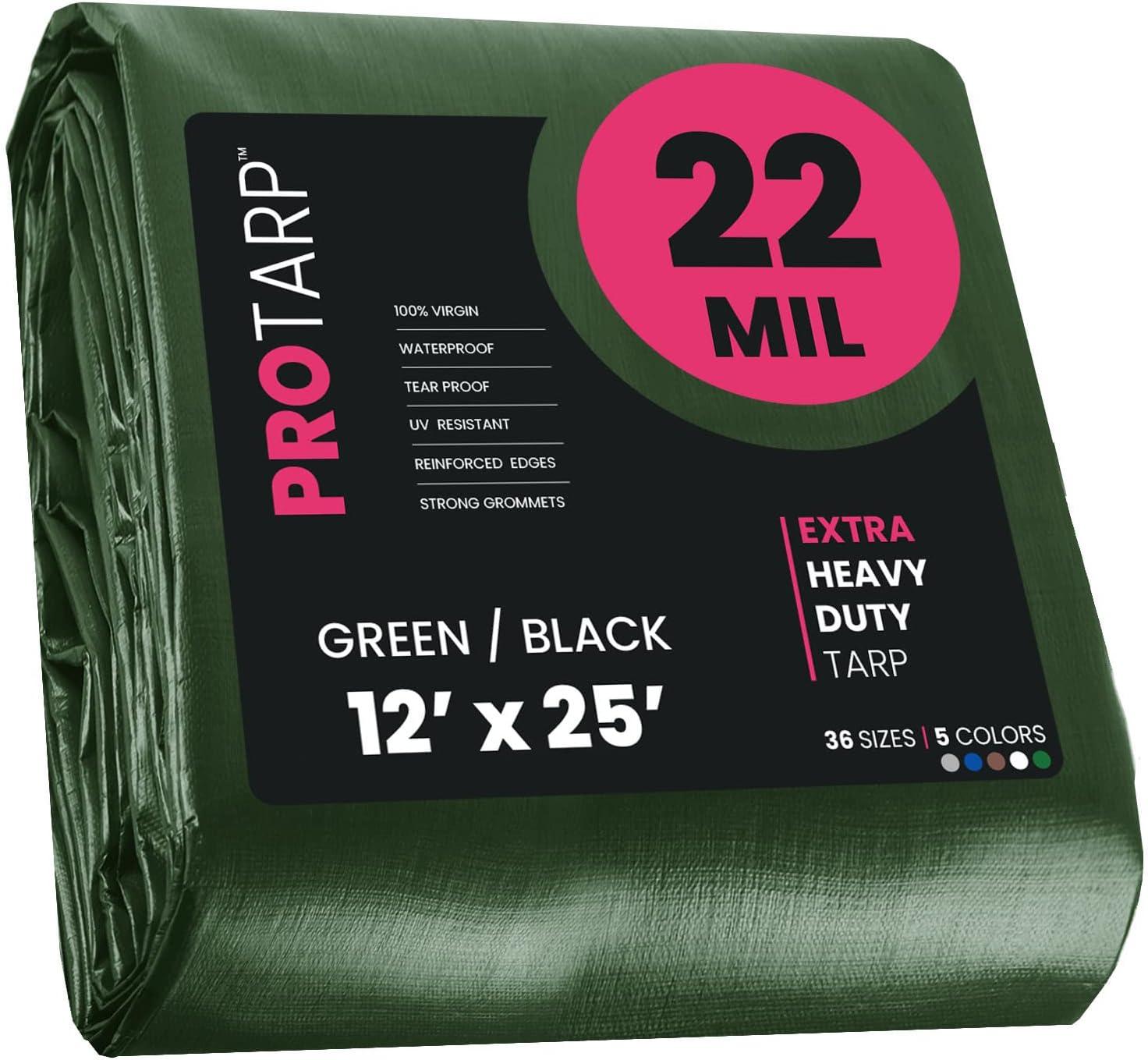 Green/Black 12' x 25' Heavy Duty Waterproof Polyethylene Tarp