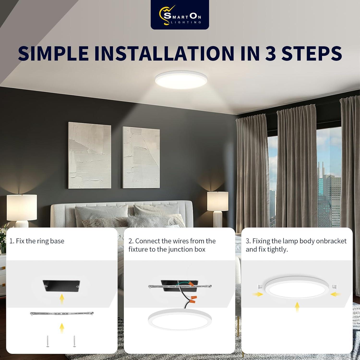 7 Inch Flush Mount LED Ceiling Light Fixture White, 14Watt, Dimmable & 2700K-5000K 5 Color Selectable Ceiling Light Fixtures Flush Mount 90+ CRI Low Profile Ceiling Light for Kitchen