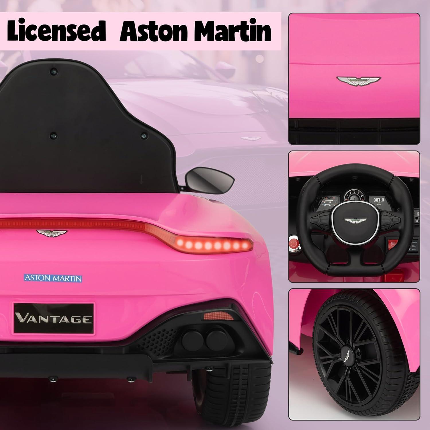 12V Kids Ride on Sports Car Licensed AstonMartin Battery Powered Car for Toddler, Electric Ride on Vehicle with Remote Control, Double Openable Doors, Horn, MP3 Player, LED Lights