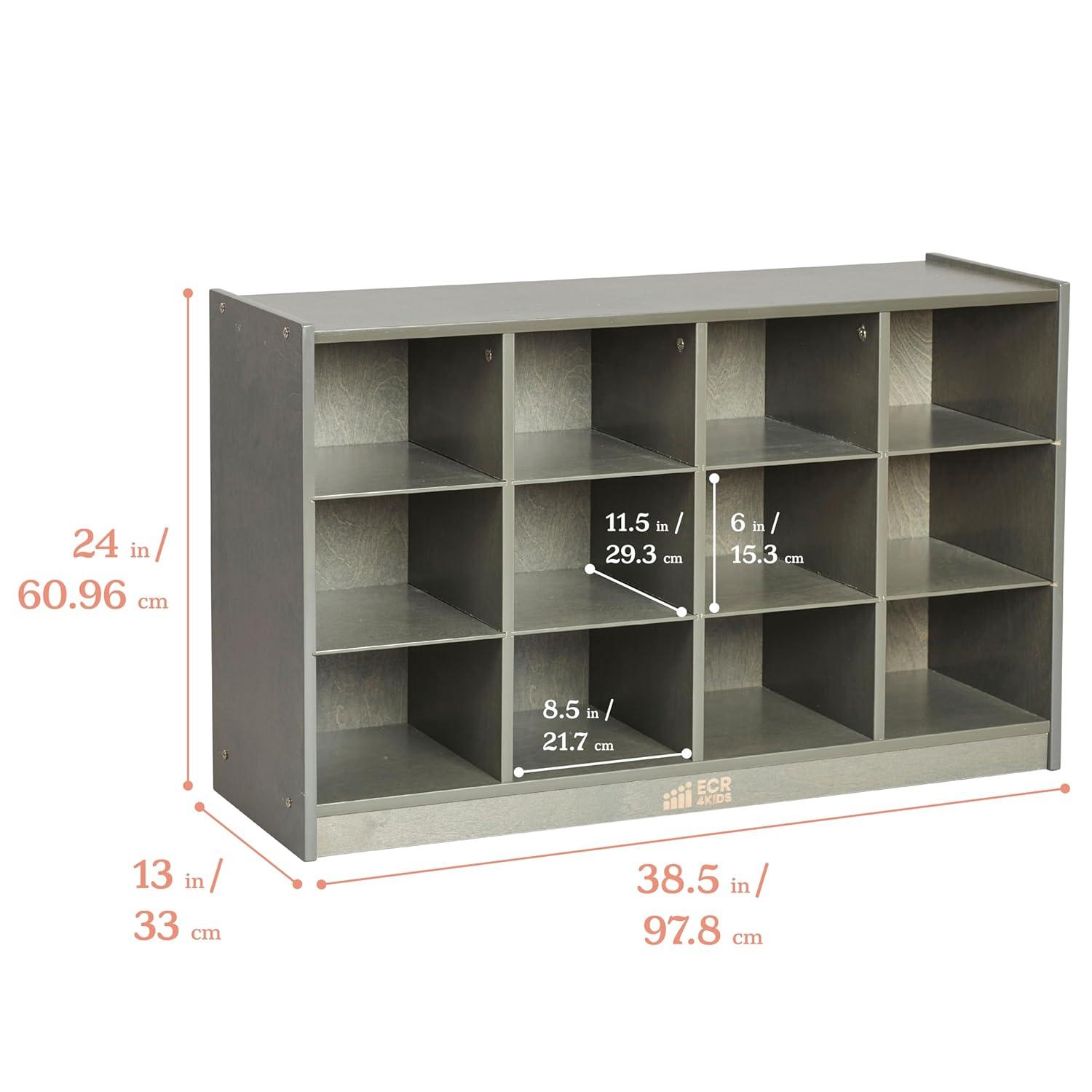 Grey Wash 12-Cubby Mobile Tray Storage Cabinet for Kids