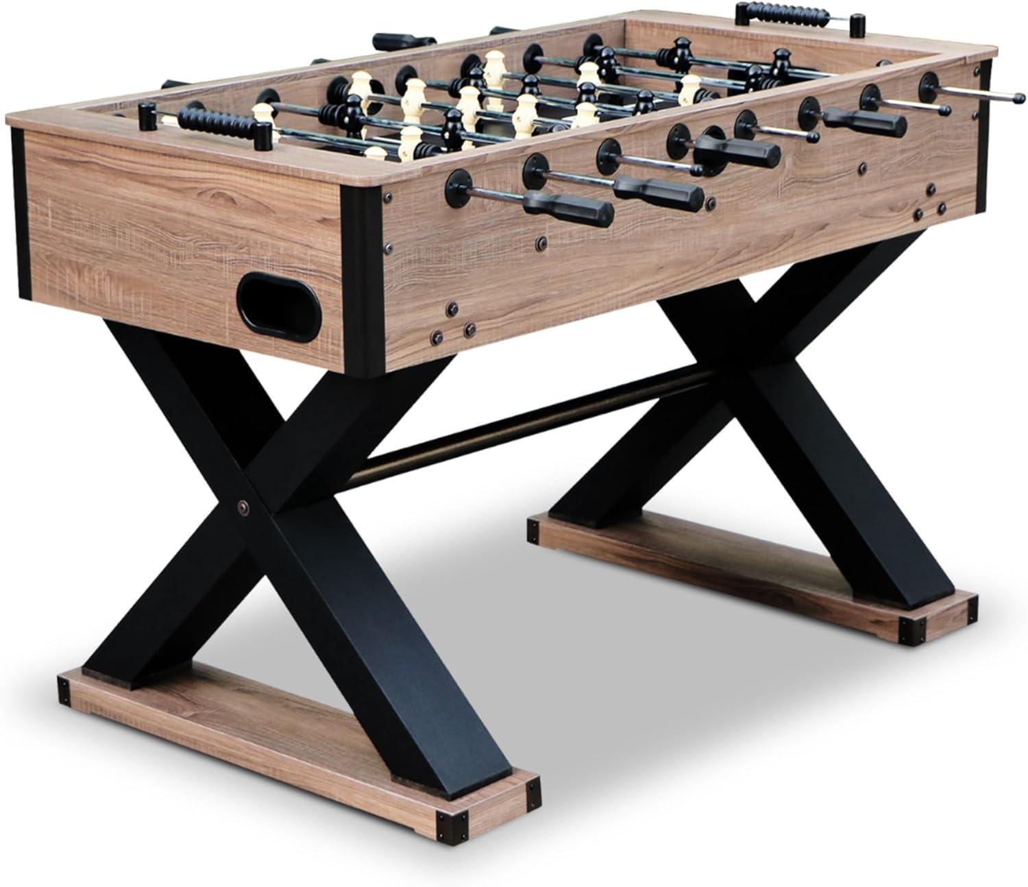 Hathaway Excalibur 54-In Foosball Table for Game Room - With Driftwood Melamine Finish, X-Pattern Base, Chrome Steel Rods, Adjustable Leg Levelers & Manual Scoring Units - Driftwood Finish