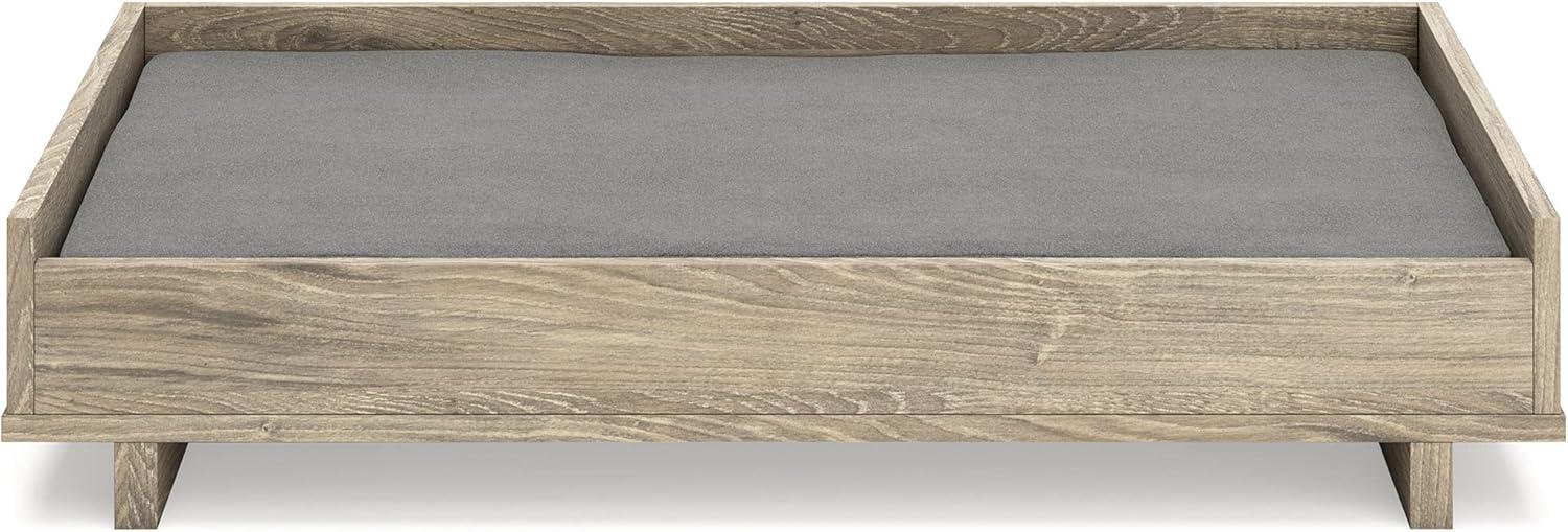 Beige Elevated Wooden Pet Bed with Gray Mat