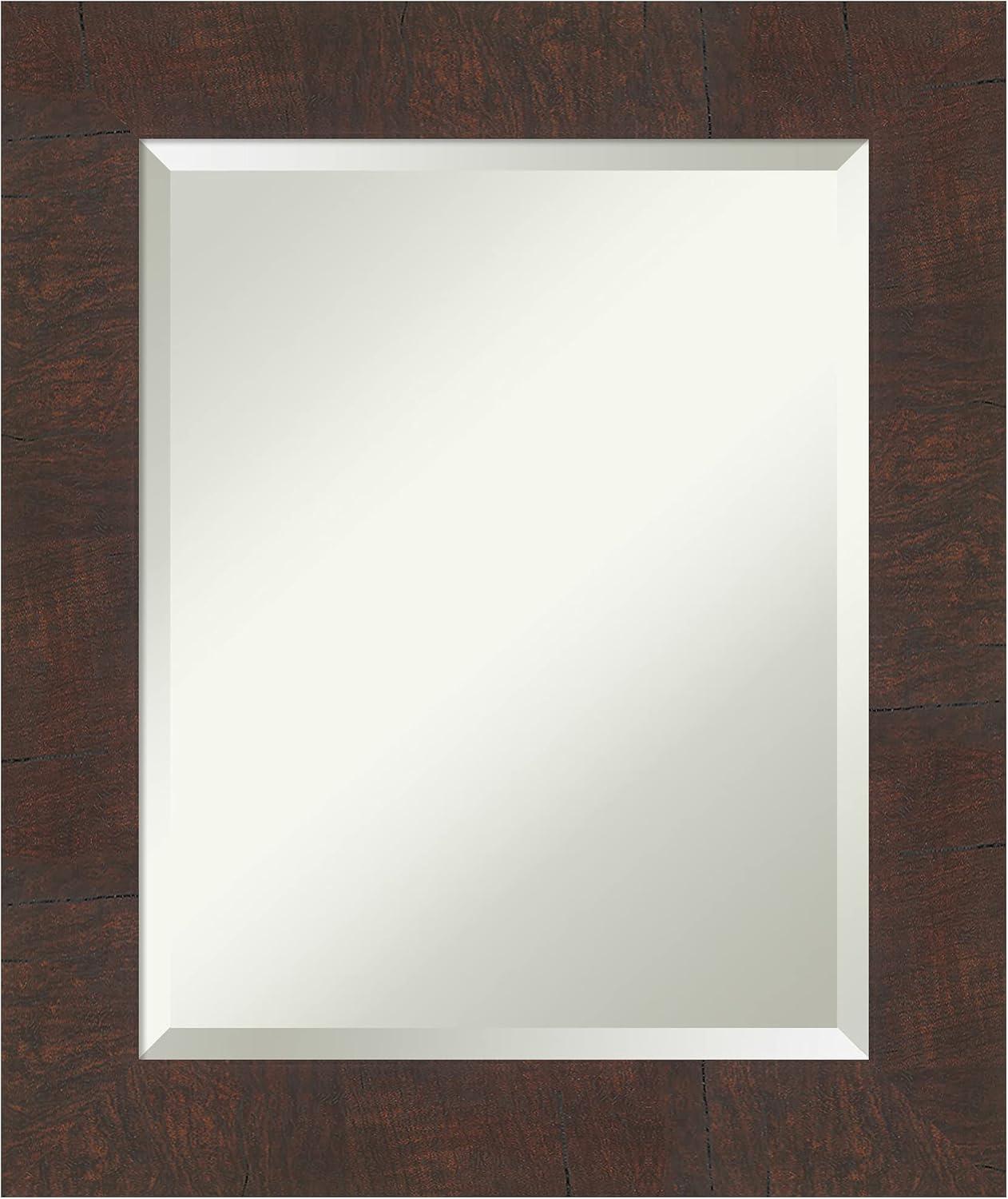 Plastic Framed Wall Mounted Accent Mirror in Walnut Finish