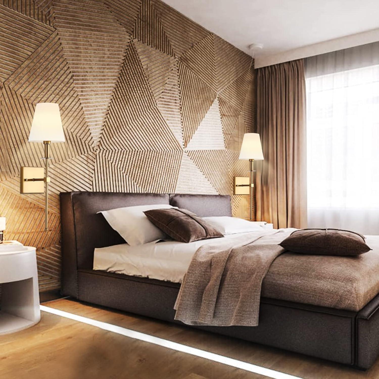 Gold Wall Sconces Set of Two, Modern Crystal Wall Light with E26 Socket Hardwired Sconces Wall Lighting Bedside Wall Lamp Crystal Decor Wall Mount Light Fixture for Living room, Bedroom, Hallway