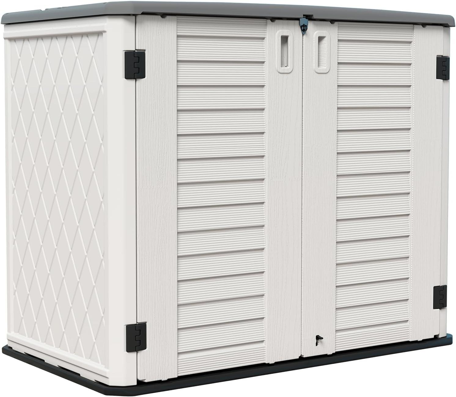 ADDOK 34 Cu.ft Outdoor Storage Shed, Horizontal Storage Unit Weather Resistance, Thick HDPE Resin Storage Cabinet for Backyards, Patio, Garden(White)
