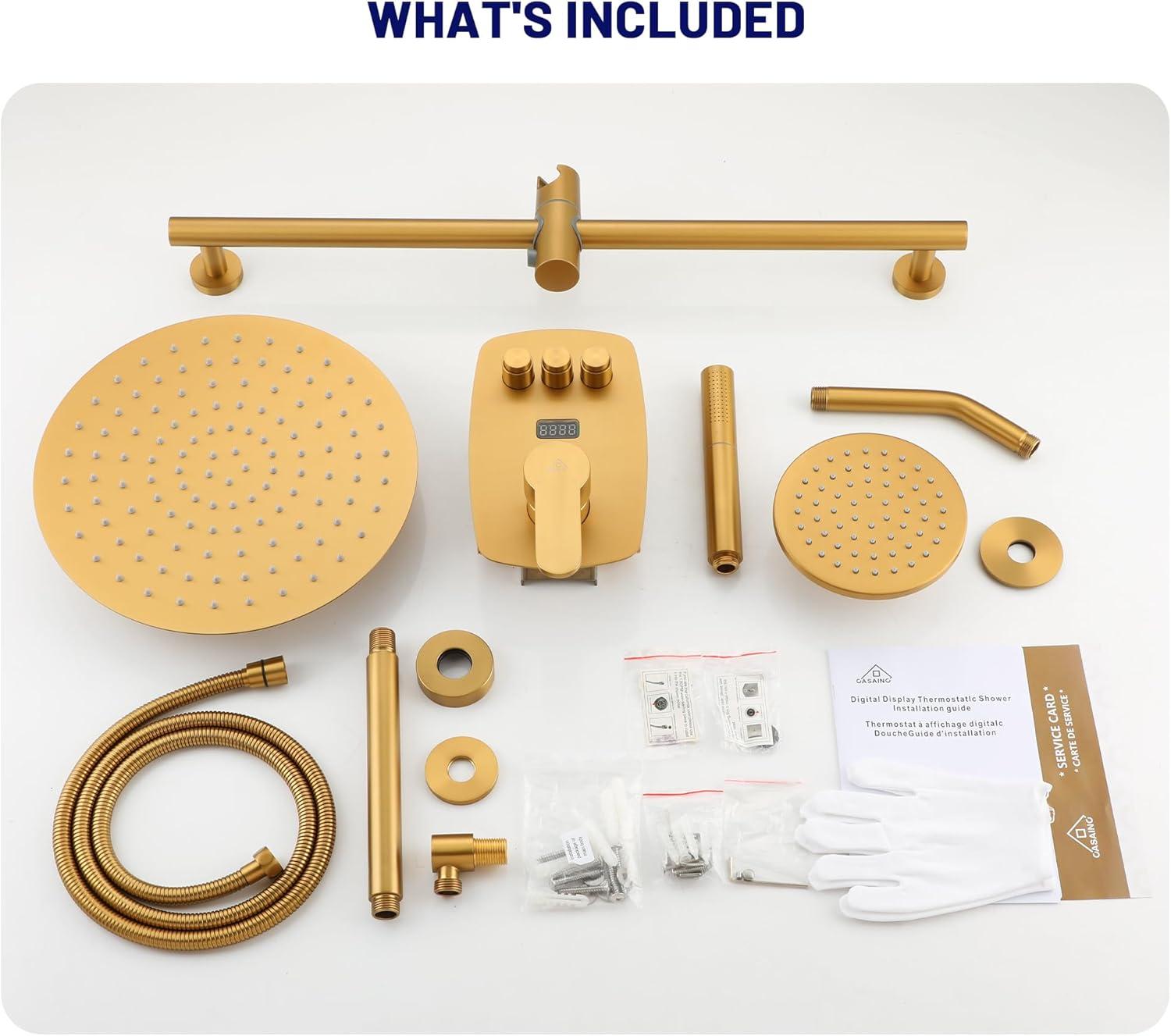 Rainfall Symphony 12inch Dual Showerhead Temperature Display Shower System with 2 in 1 Slider Bar Shower Handheld