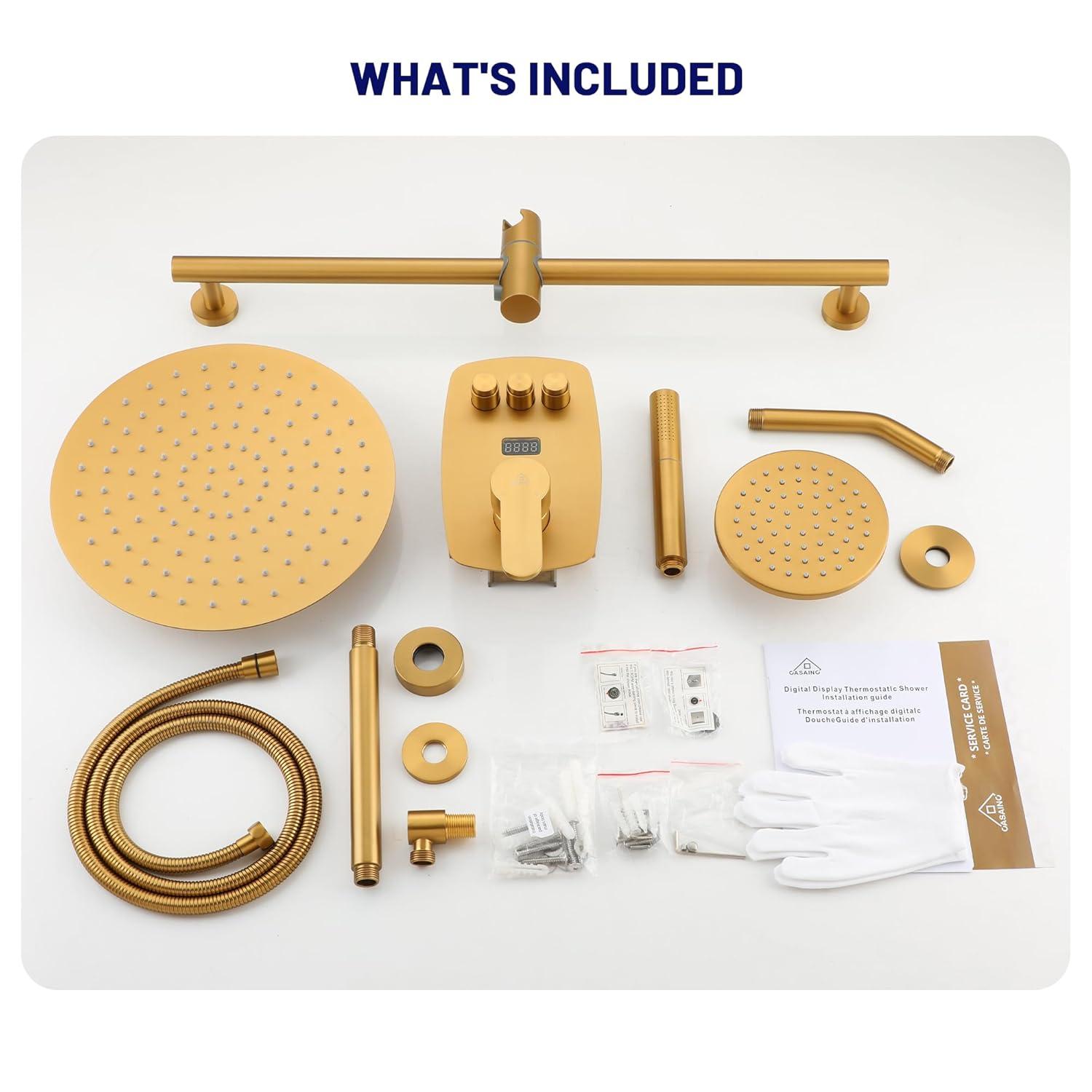 Rainfall Symphony 12inch Dual Showerhead Temperature Display Shower System with 2 in 1 Slider Bar Shower Handheld