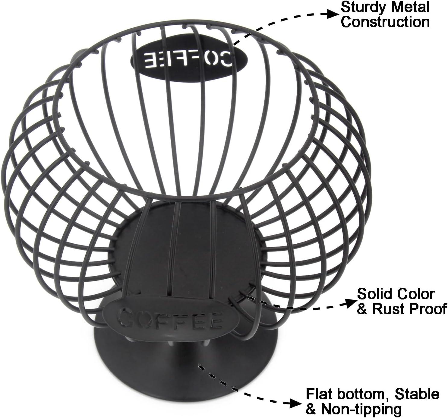 Large Capacity Coffee Pod Holder for Countertop K Cup Organizer Metal Storage Basket for Keuring Pods K Cup Storage for Capsule Creamer Coffee Bar Decor Black