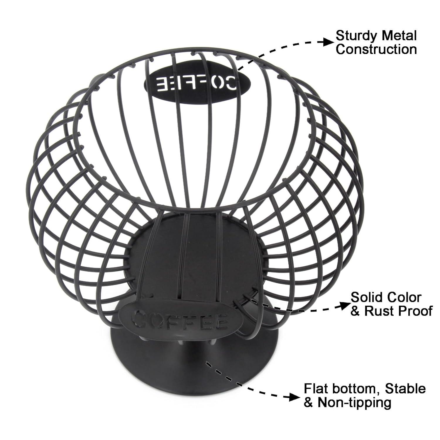 Large Capacity Coffee Pod Holder for Countertop K Cup Organizer Metal Storage Basket for Keuring Pods K Cup Storage for Capsule Creamer Coffee Bar Decor Black