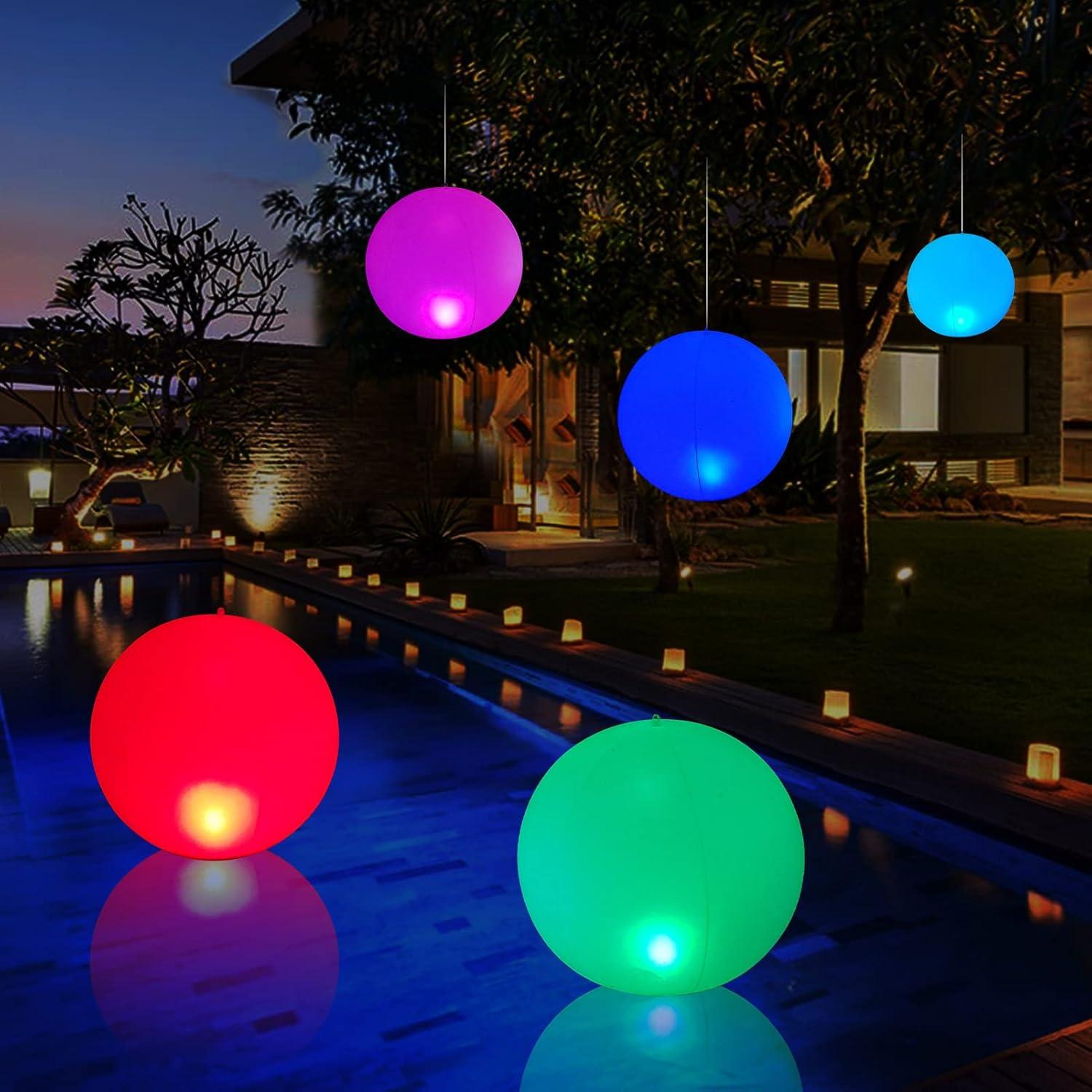 Floating Ball Pool Light Solar Powered 4 PCS, 14 Inch Inflatable Hangable IP68 Waterproof Rechargeable Color Changing Led Glow Globe Pool