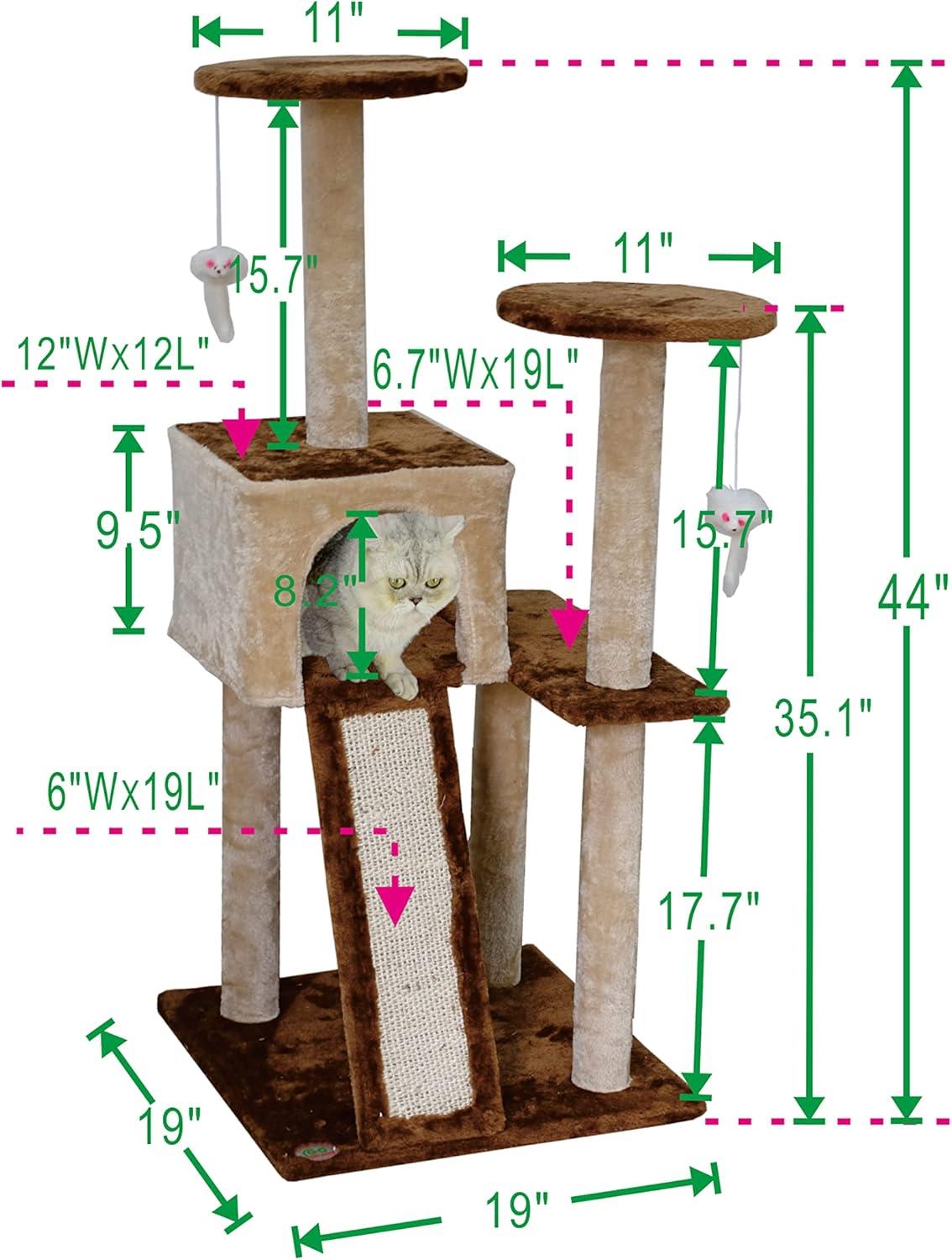 Beige and Brown 44" Sisal Cat Tree with Condo and Perches