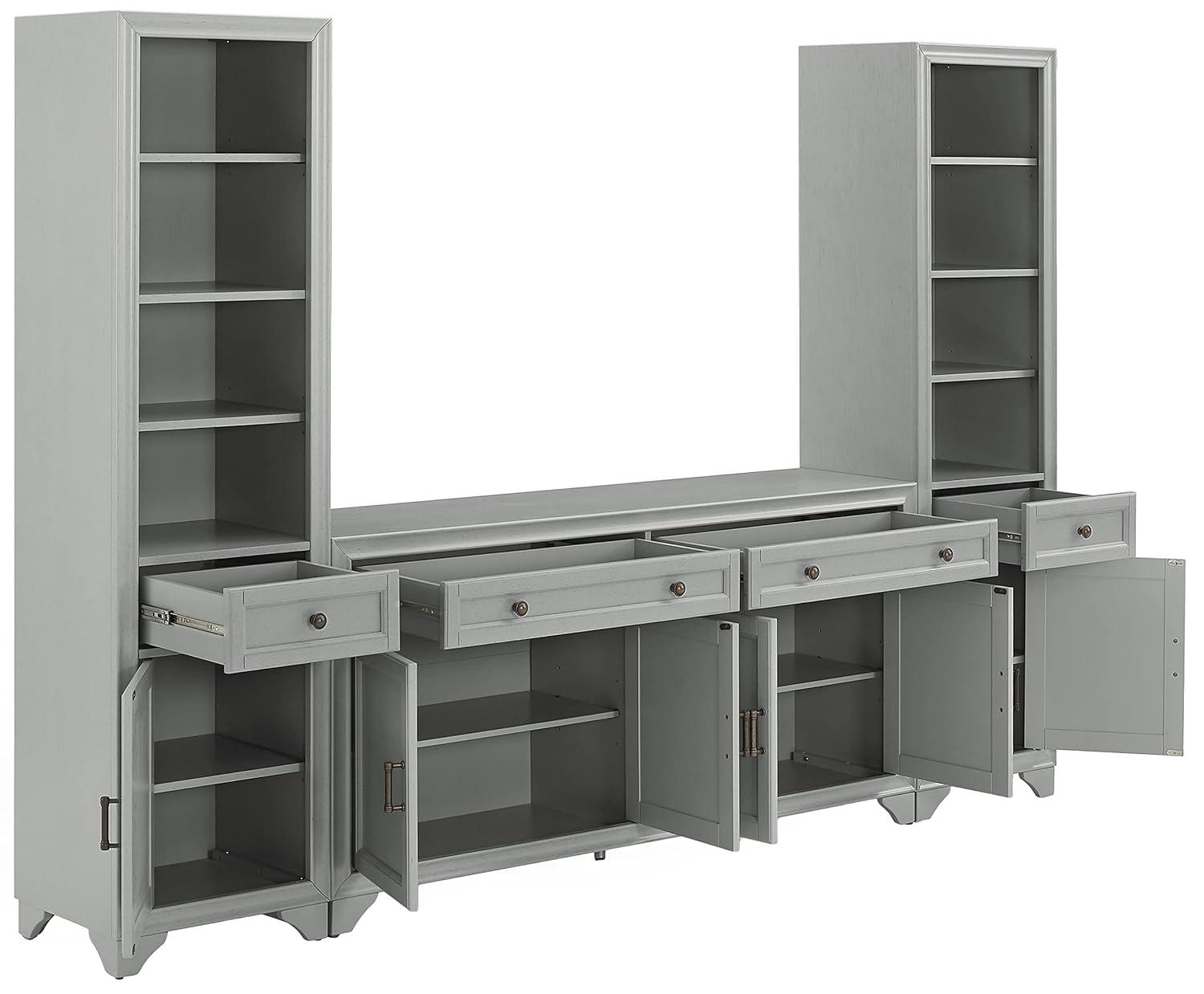 3pc Tara Sideboard and Bookcase Set Distressed Gray - Crosley