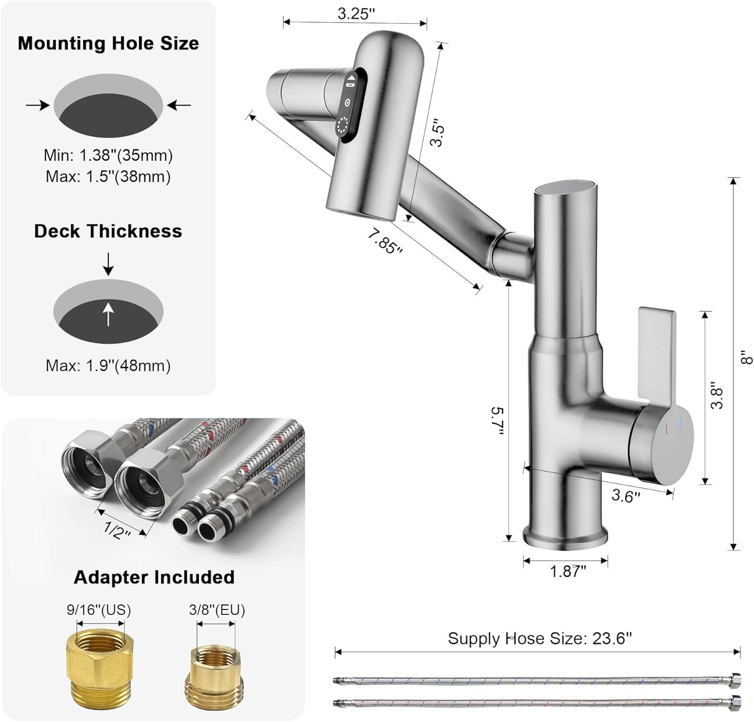 Lefton BF2204-0 Lefton Rotatable Single Hole Bathroom Faucet with Temperature Display BF2204