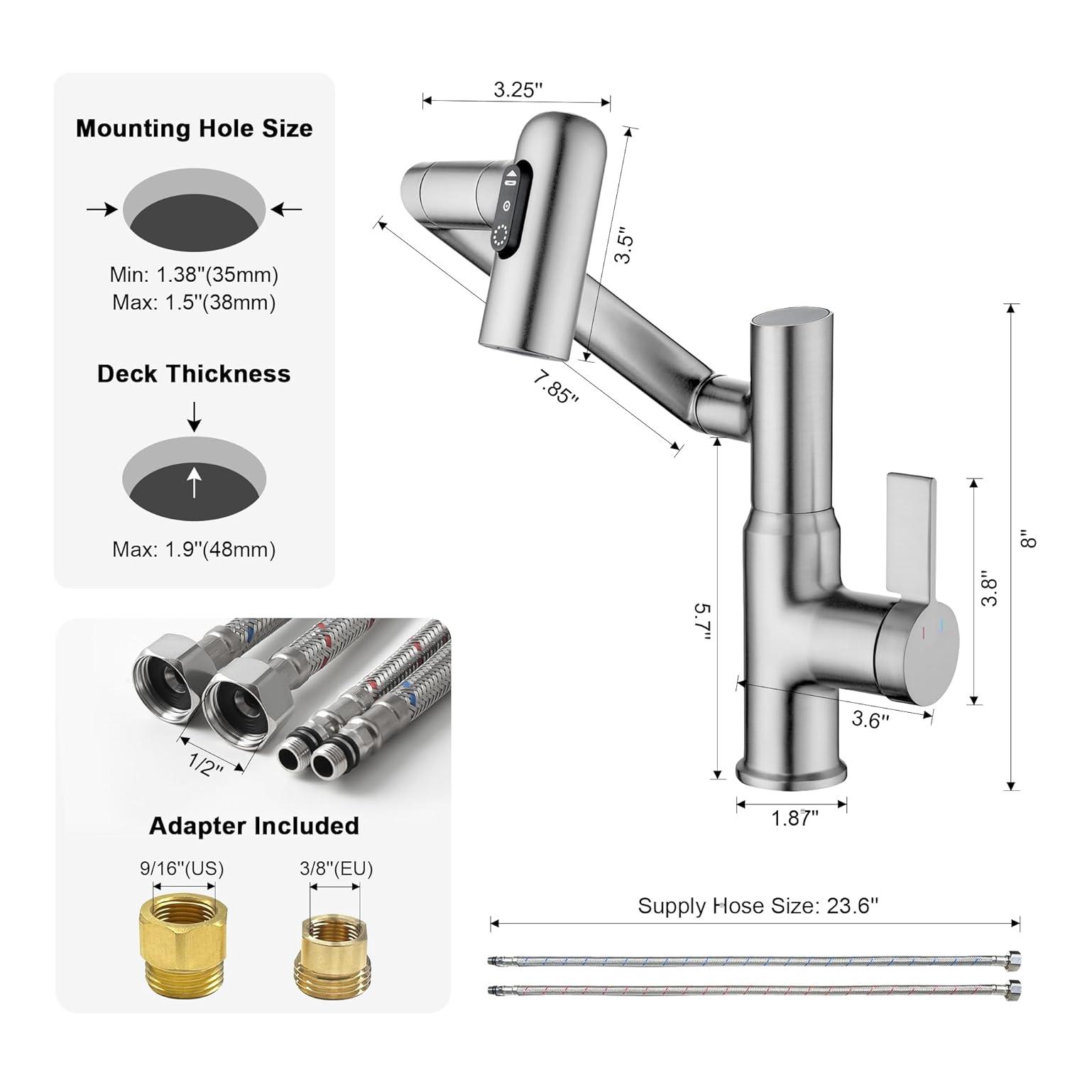 Lefton Rotatable Single Hole Bathroom Faucet with Temperature Display BF2204
