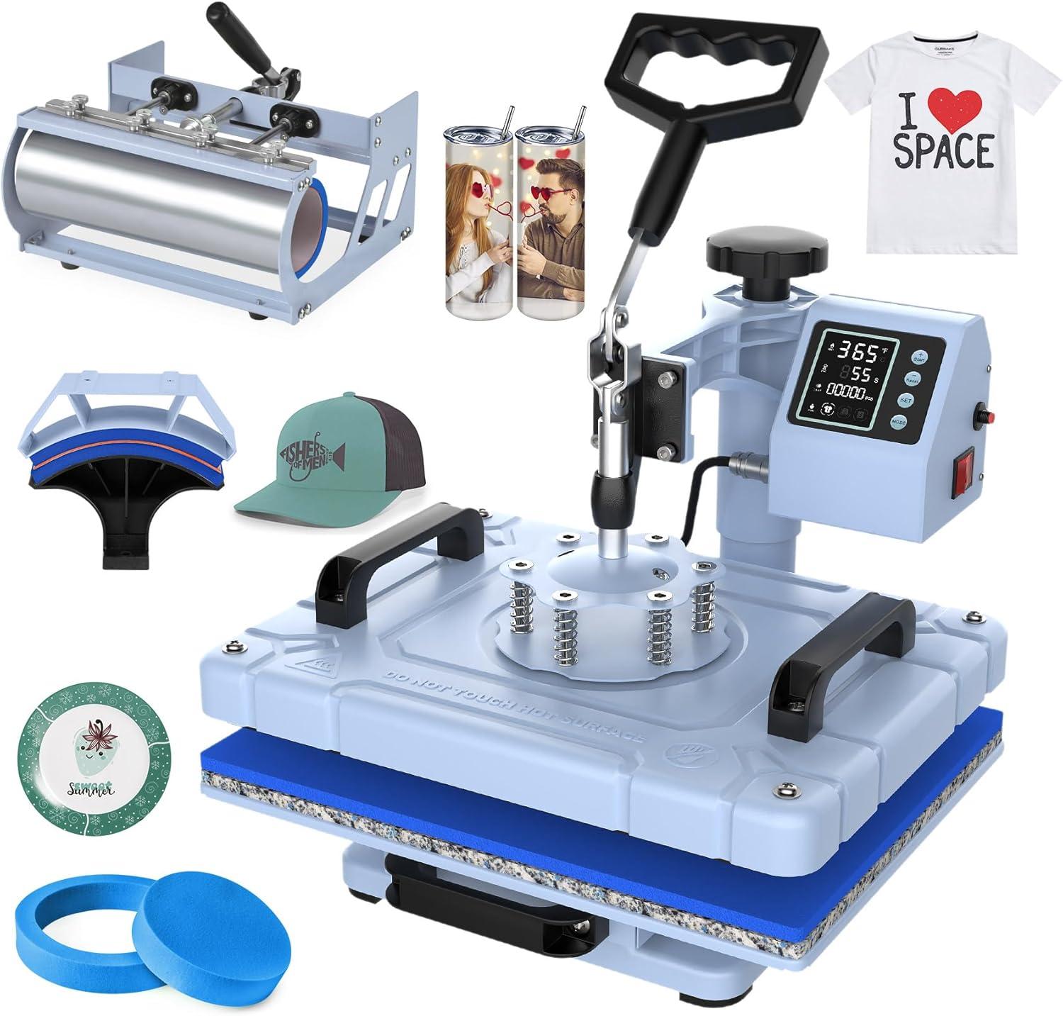 Blue 12x15 Inch Multifunctional 5-in-1 Heat Press Machine