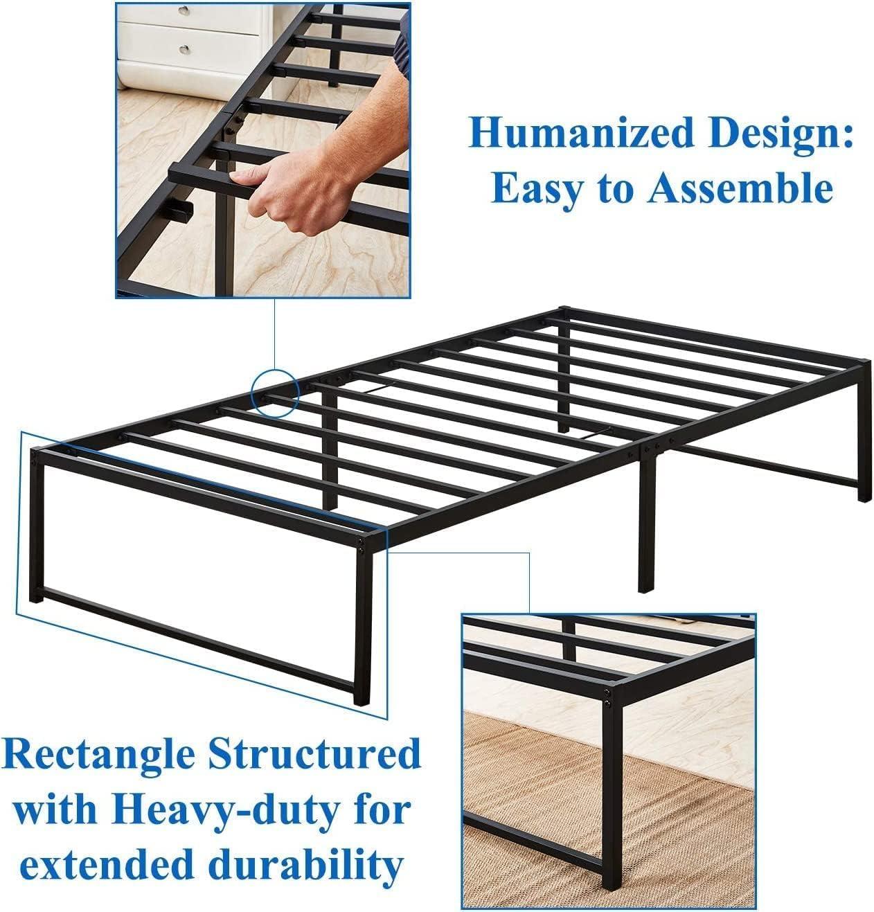 Twin Black Metal Platform Bed Frame with Slats