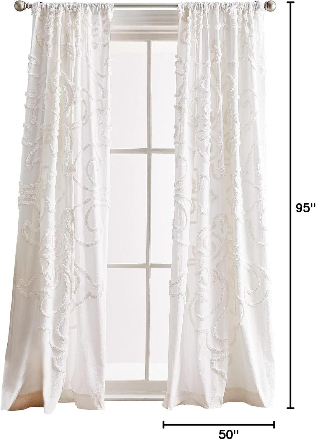 White Cotton Rod Pocket Light-Filtering Curtain Pair, 95"