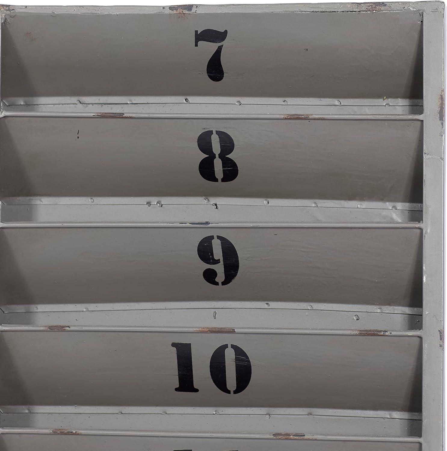 DecMode Gray Metal Chalkboard File Holder Sign Wall Decor with Black Numbers