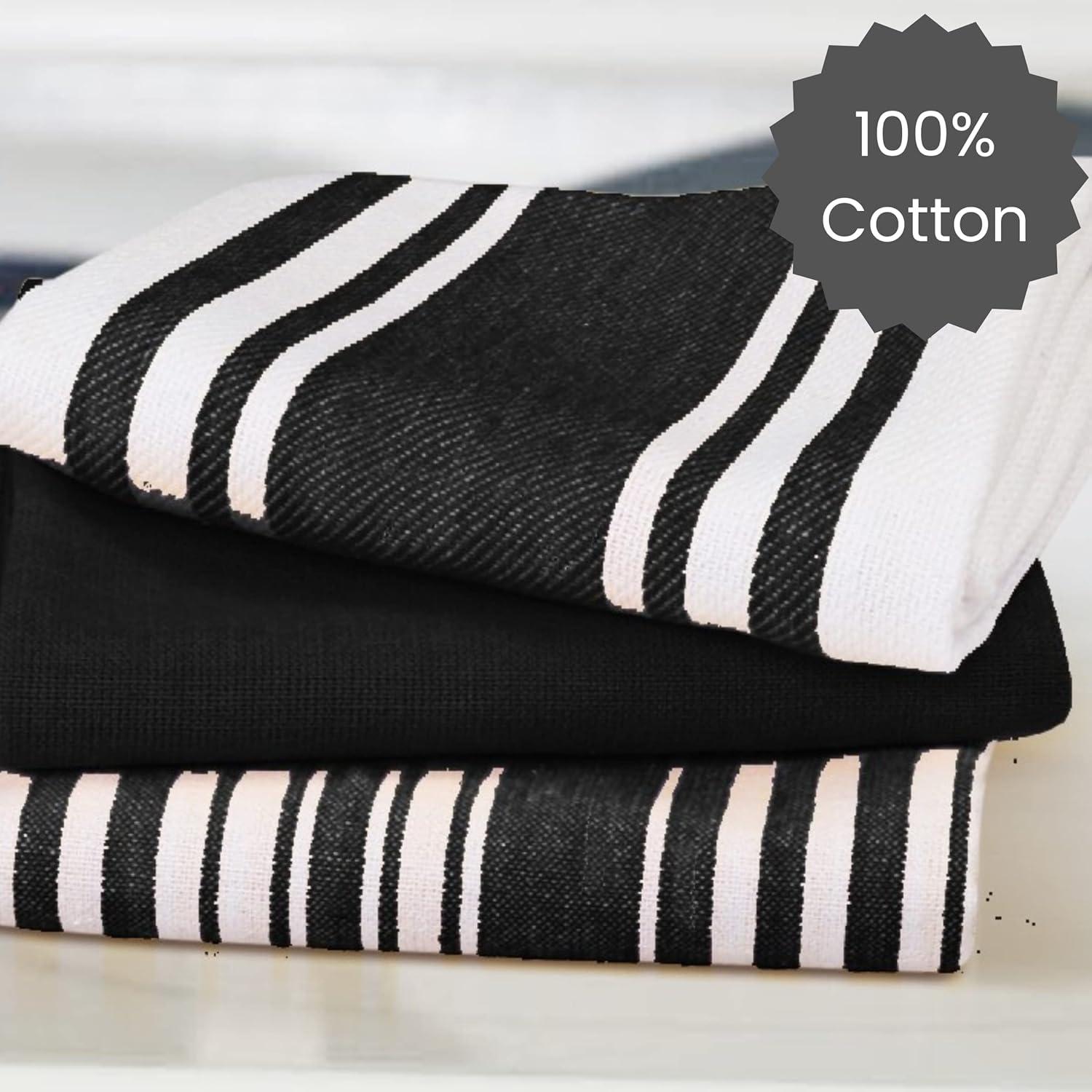 Cotton Clinic Assorted Kitchen Linen 5 Pack Soft Absorbent Quick Drying Table & Kitchen Towels with Hanging Loop 16x28 / Navy White