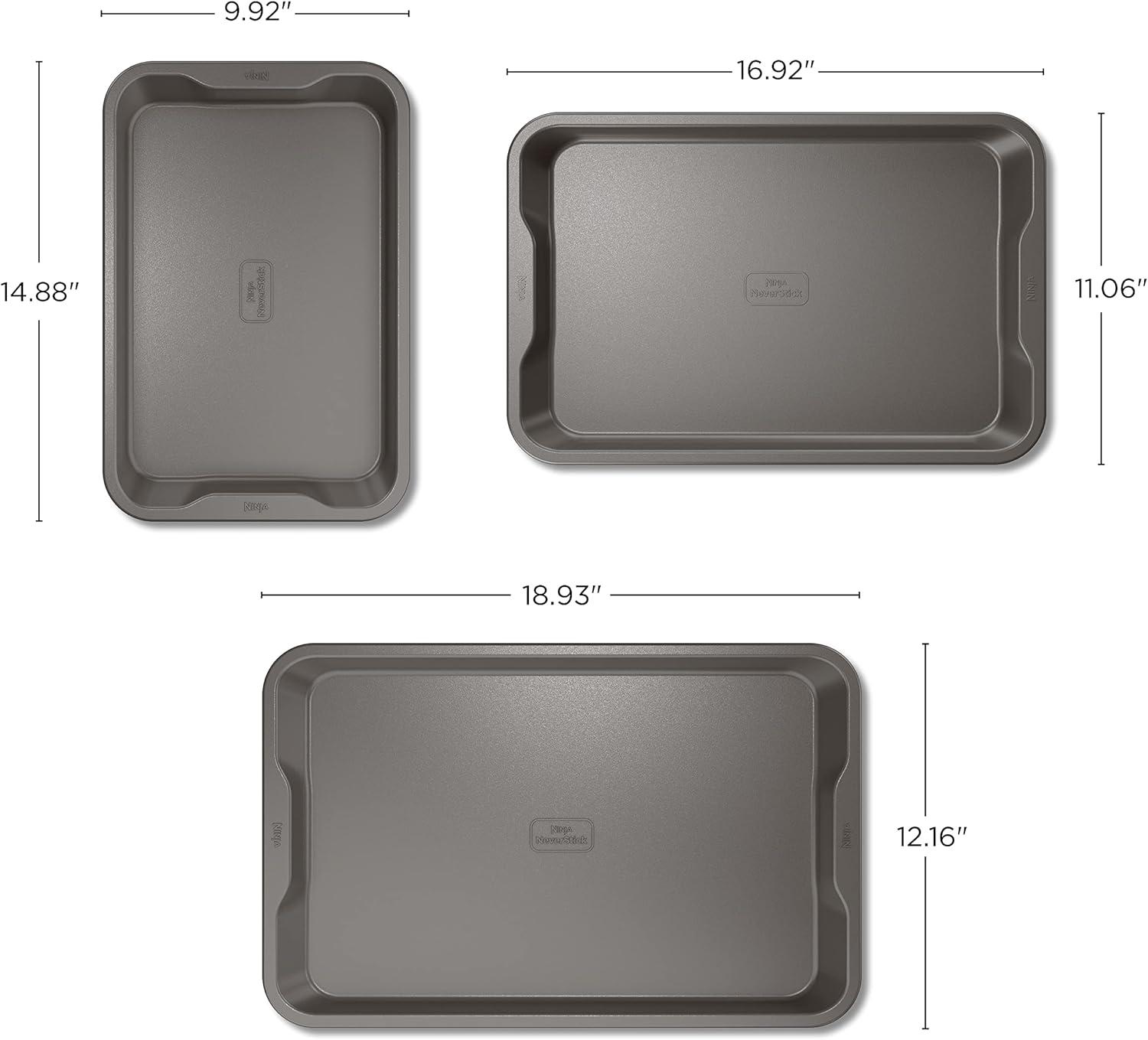 Gray Aluminum Non-Stick 3-Piece Cookie Sheet Set