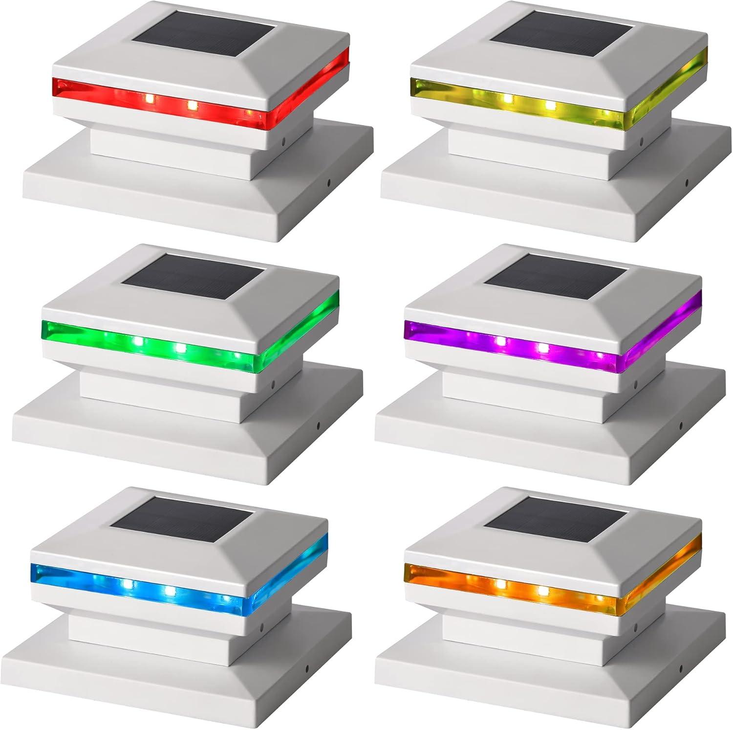 Dynaming 6 Pack Solar Post Cap Lights, Outdoor Decorative Post Solar Lights White Shell Caps Fit 4x4 5x5 6x6 Vinyl/Wooden Posts, Brightness Warm White LED Lighting for Garden Fence Deck Patio