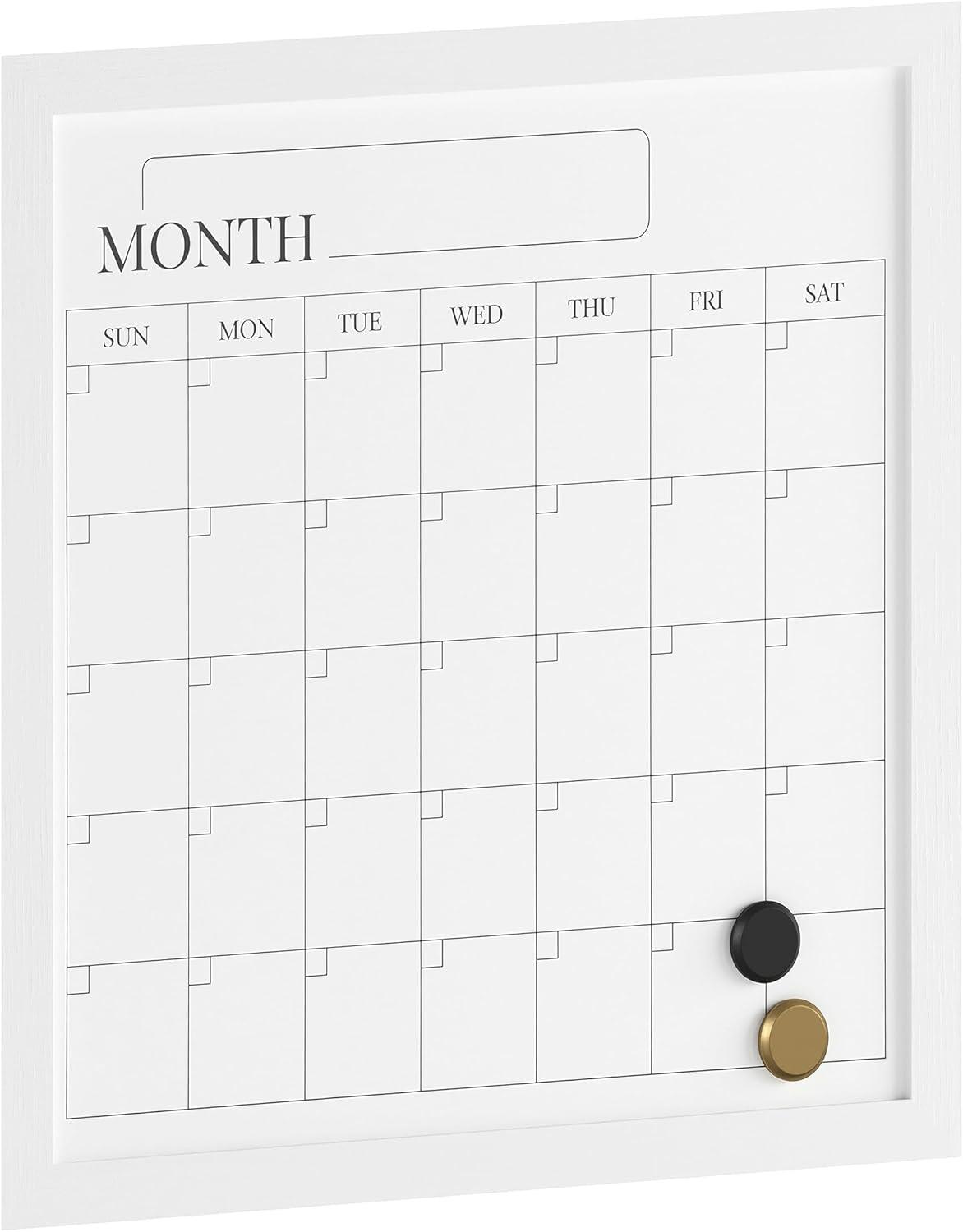 Thomas Martha Stewart Magnetic Monthly Calendar Dry Erase Board with Woodgrain Frame, Dry Erase Marker, and 2 Magnets