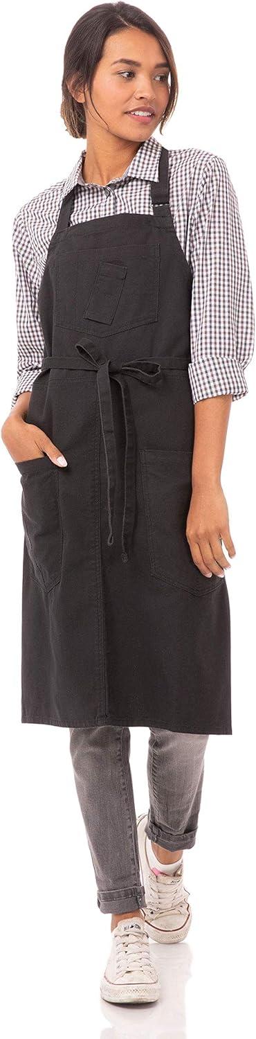 Unisex Black Cotton Canvas Bib Apron with Pockets